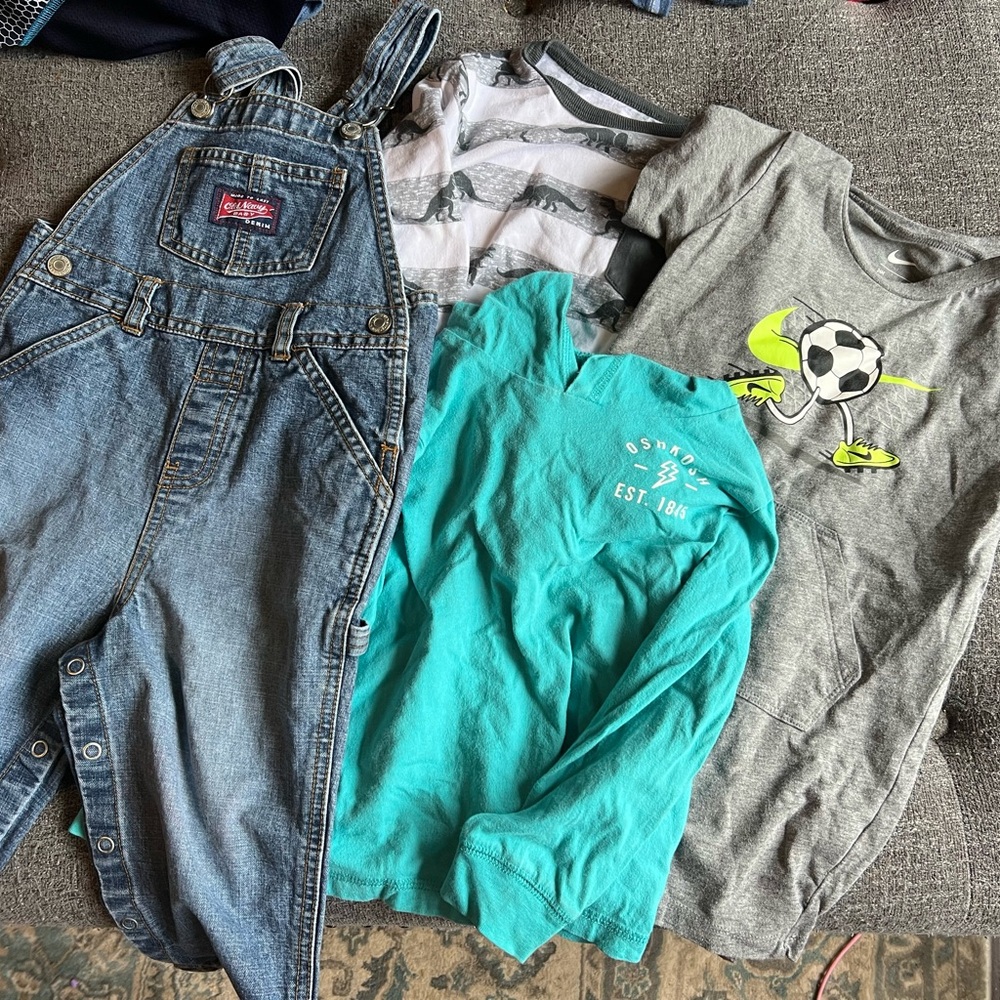 Children's Denim Overalls + Tees Bundle - Turquoise & Gray 18-24 month ,